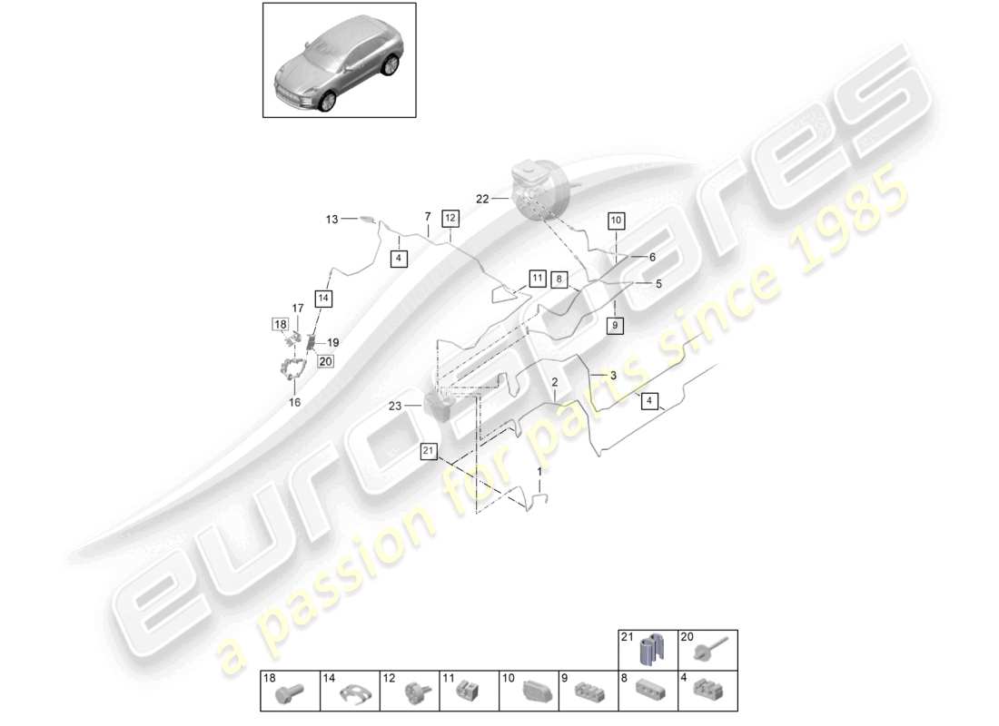 porsche 2023 (macan) schéma des pièces de la conduite de frein avant