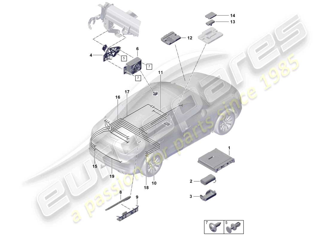 porsche 2026 (cayenne e3 pa) pour les modèles avec téléphone et appel d'urgence schéma des pièces