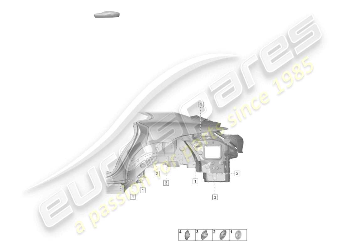 porsche 2021 (taycan 9j1-1) schéma des pièces du passage de roue gauche et droit de l'extrémité arrière