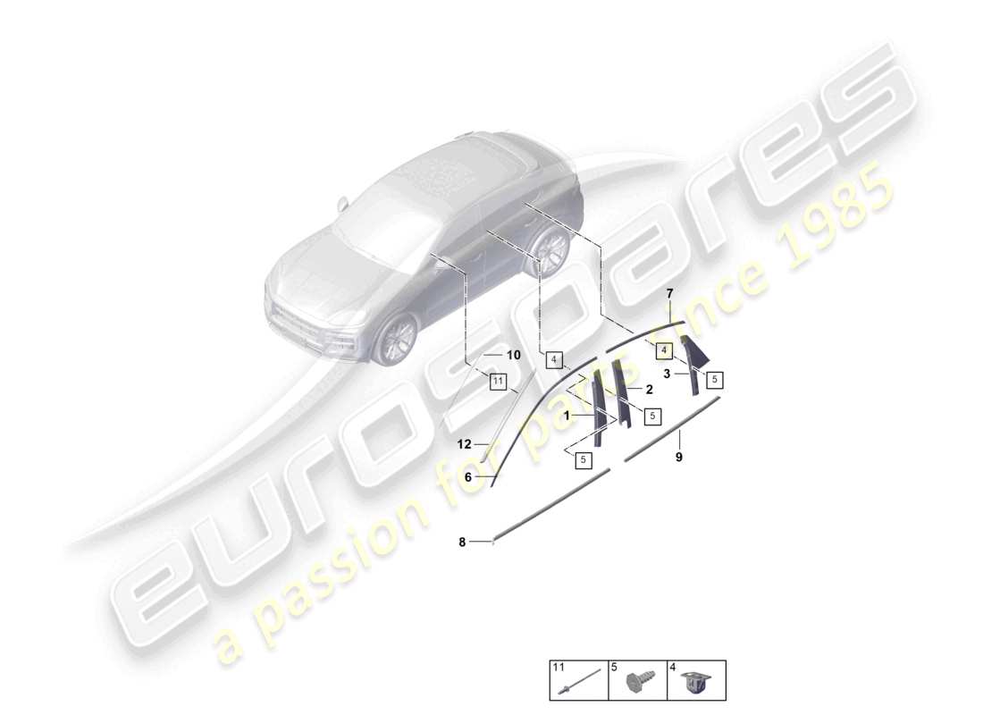 porsche 2026 (cayenne e3 pa) diagramme des pièces de moulures