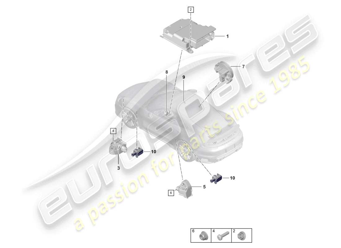 porsche 2022 (992-1 turbo / s) unité de commande pour airbag capteur de collision pour airbag schéma des pièces