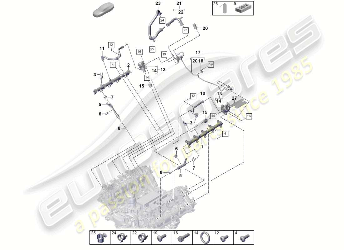 porsche 2025 (cayenne e3 pa) tuyau de collecte de carburant injecteur haute pression pompe haute pression schéma des pièces de la conduite de carburant