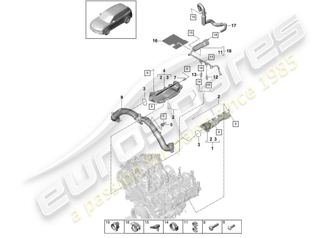 porsche 2024 (cayenne e3 9ya/9yb) schéma des pièces de ventilation du collecteur d'admission pour réservoir de carburant