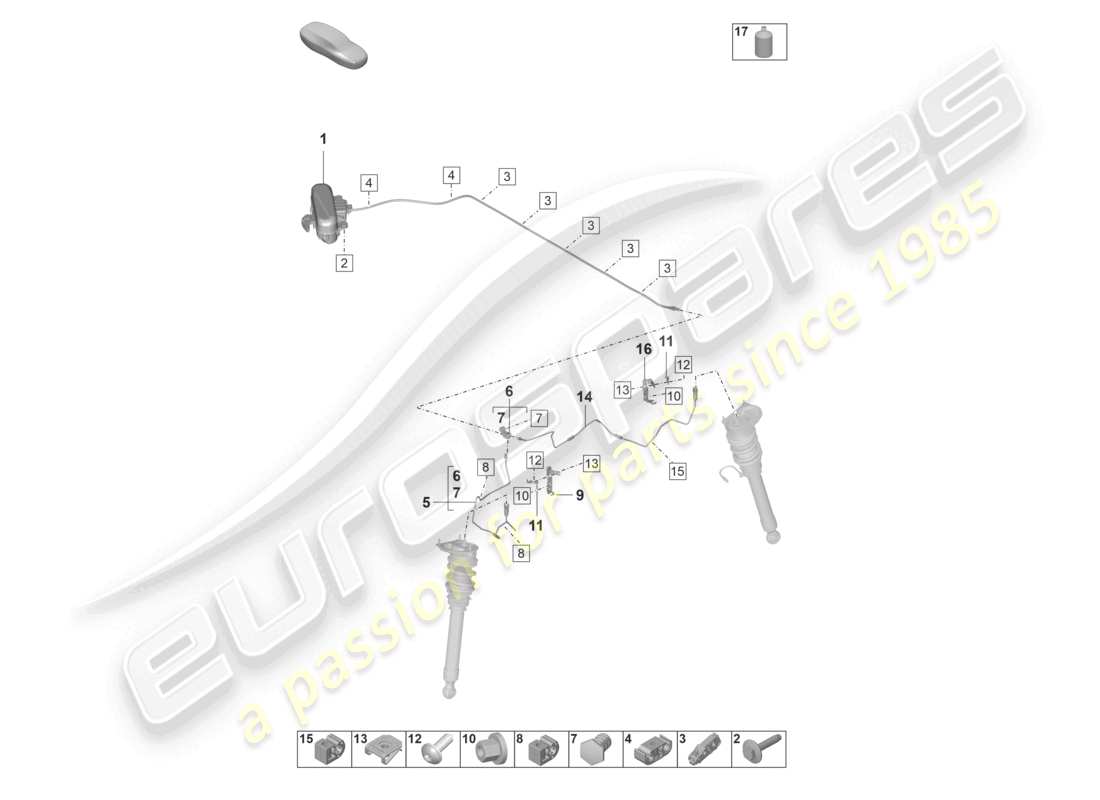 porsche 2022 (992-1 gt3/rs/st) suspension adaptative conduite hydraulique schéma des pièces