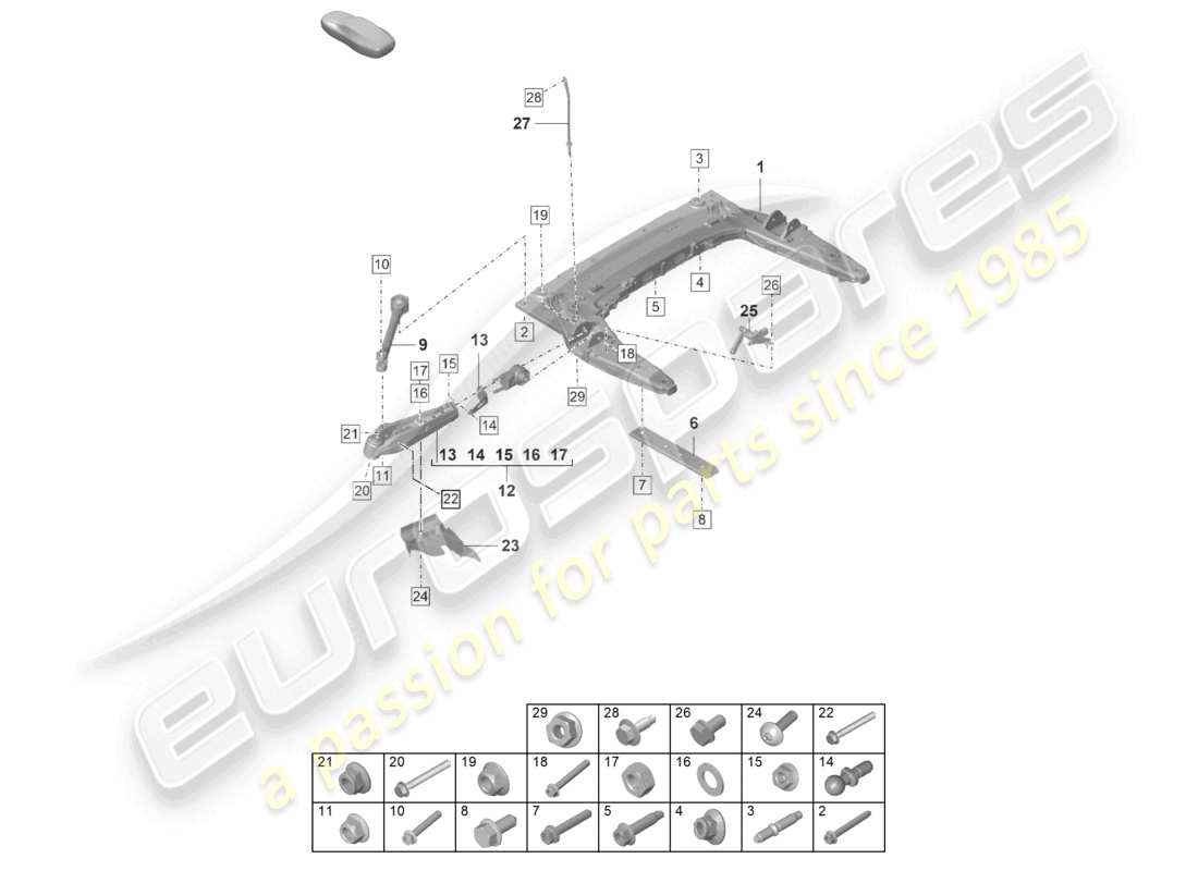 porsche 2023 (992-1 gt3/rs/st) diagramme de la partie inférieure du bras transversal
