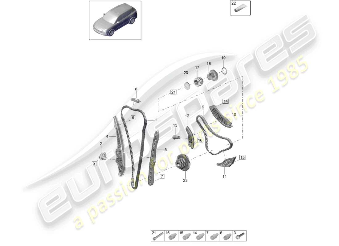 porsche 2024 (cayenne e3 9ya/9yb) schéma des pièces du tendeur de chaîne de distribution