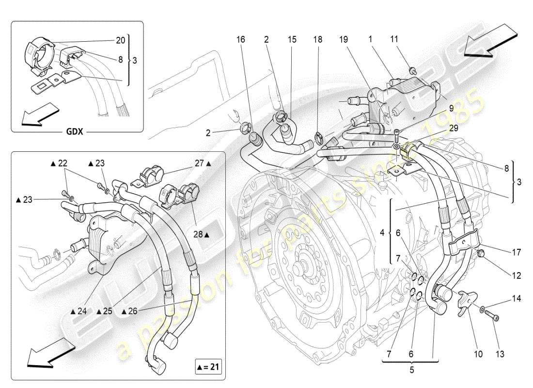 maserati ghibli (2019) schéma des pièces de lubrification et de refroidissement de l'huile de boîte de vitesses