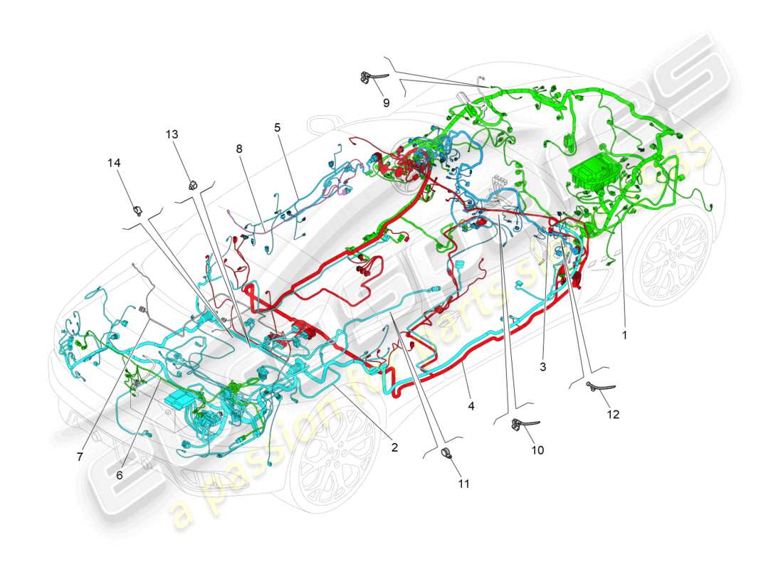 maserati grancabrio mc (2013) schéma des pièces du câblage principal