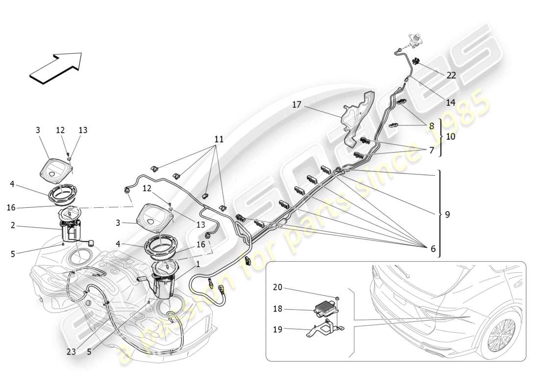 maserati levante gts (2020) pompes à carburant et conduites de connexion schéma des pièces