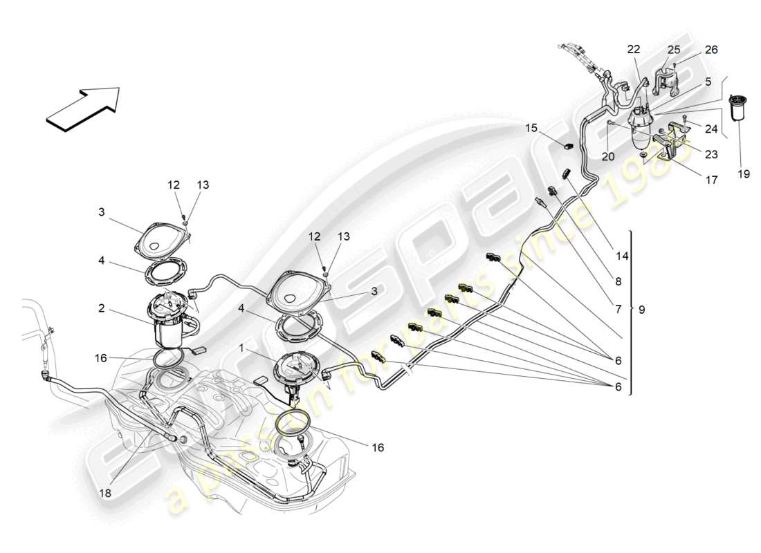 maserati levante (2019) pompes à carburant et conduites de connexion schéma des pièces