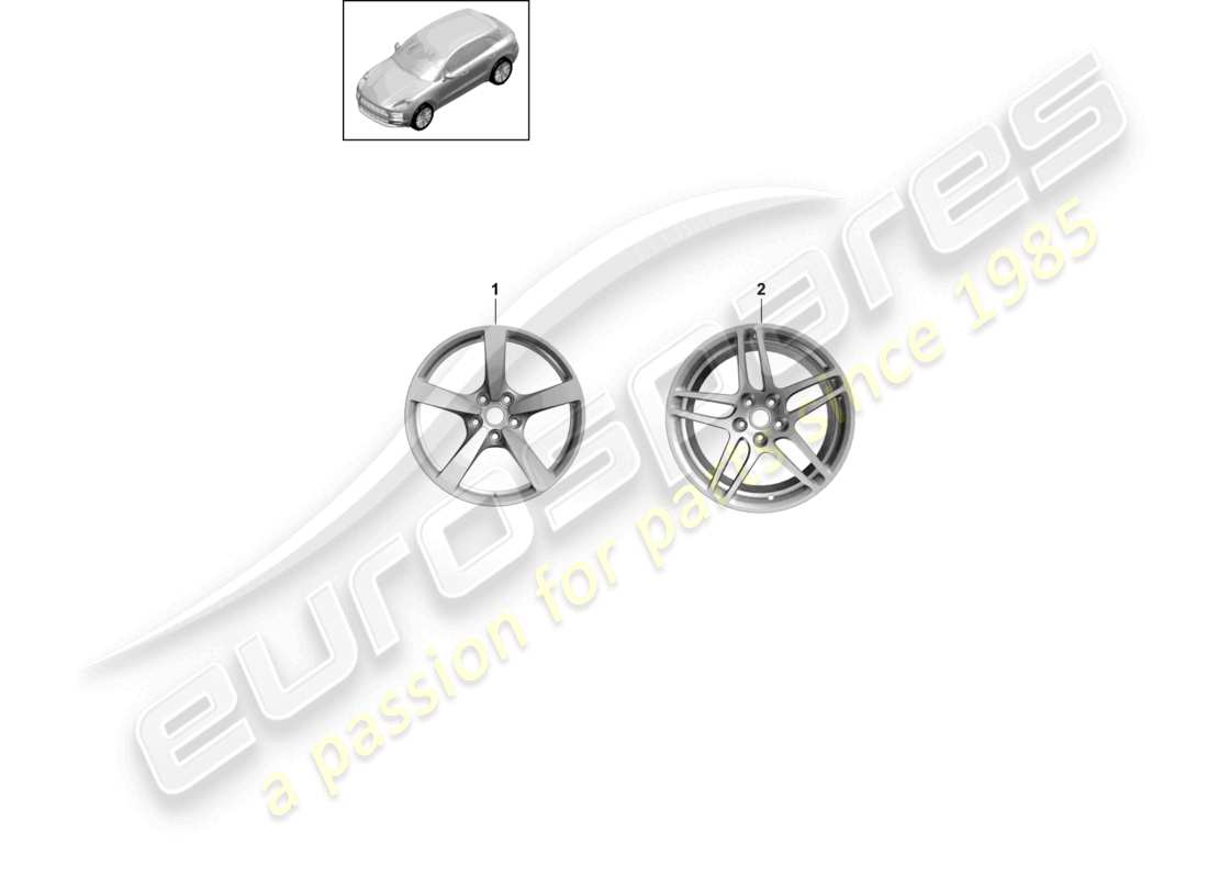 porsche 2021 (macan) schéma des pièces de la jante en alliage 18