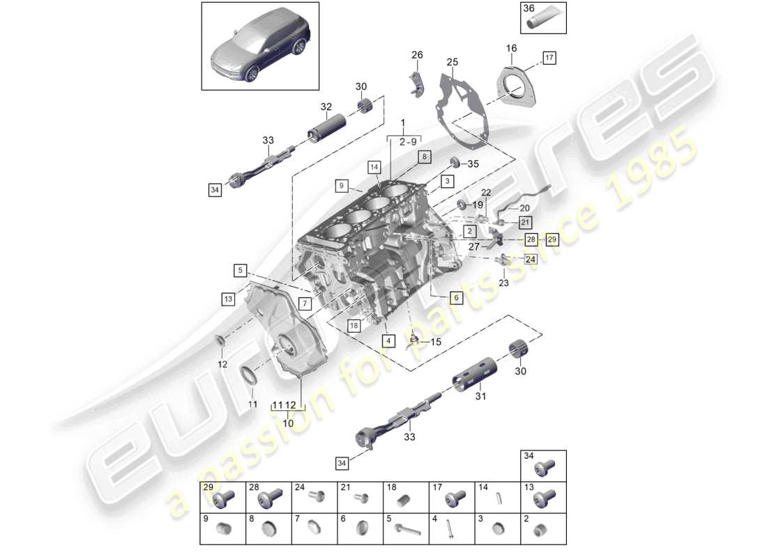 porsche 2021 (cayenne e3 9ya/9yb) carter de vilebrequin pièces individuelles schéma des pièces