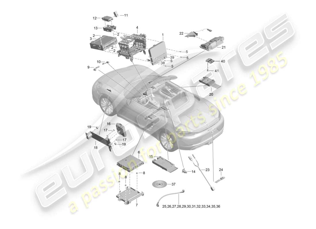 porsche 2025 (718 boxster) panneau de contrôle système de navigation ordinateur central microphone tv caméra schéma des pièces