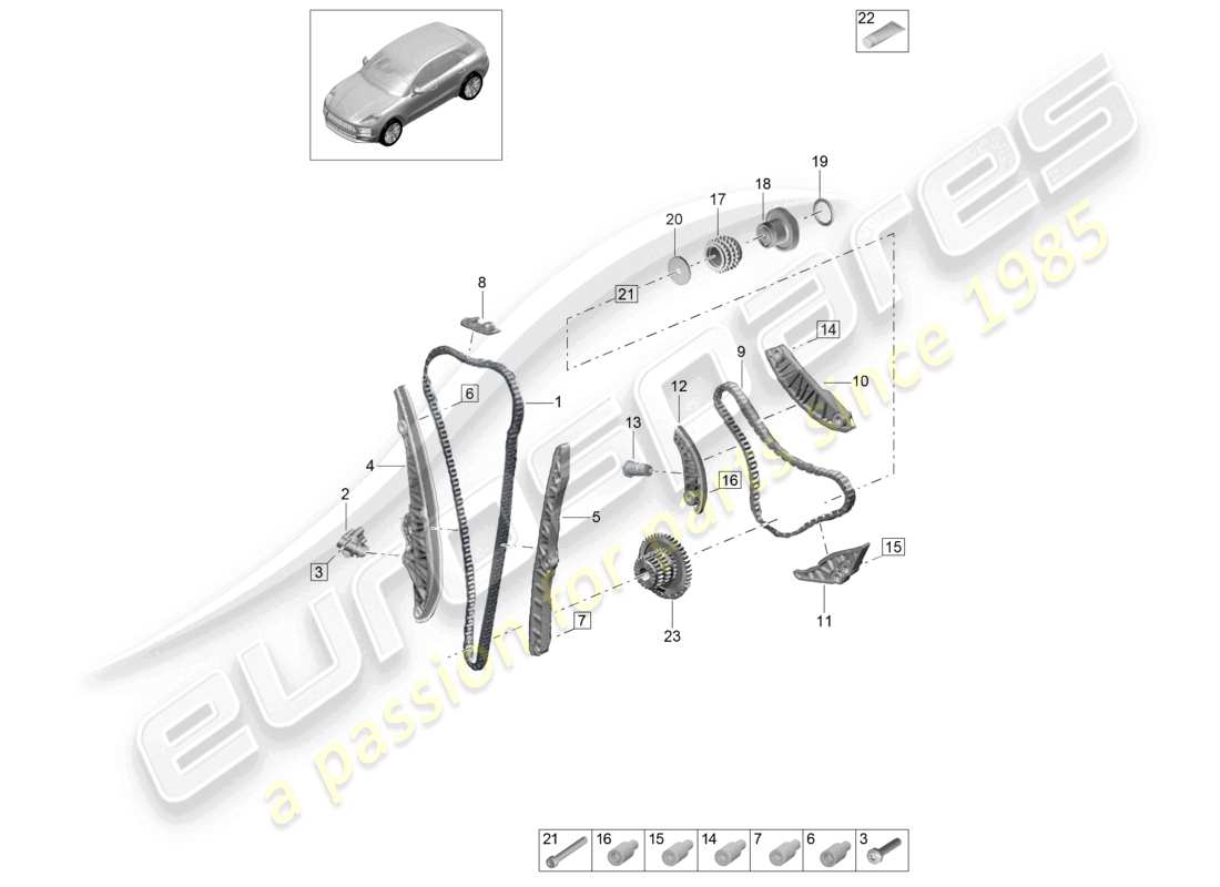 porsche 2021 (macan) schéma des pièces du tendeur de chaîne de distribution