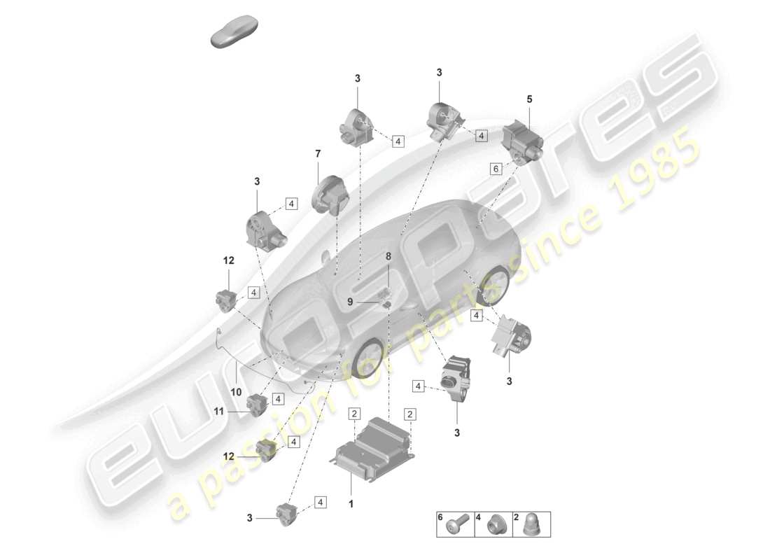 porsche 2022 (taycan 9j1-1) unité de commande pour airbag capteur de collision pour airbag protection des piétons schéma des pièces