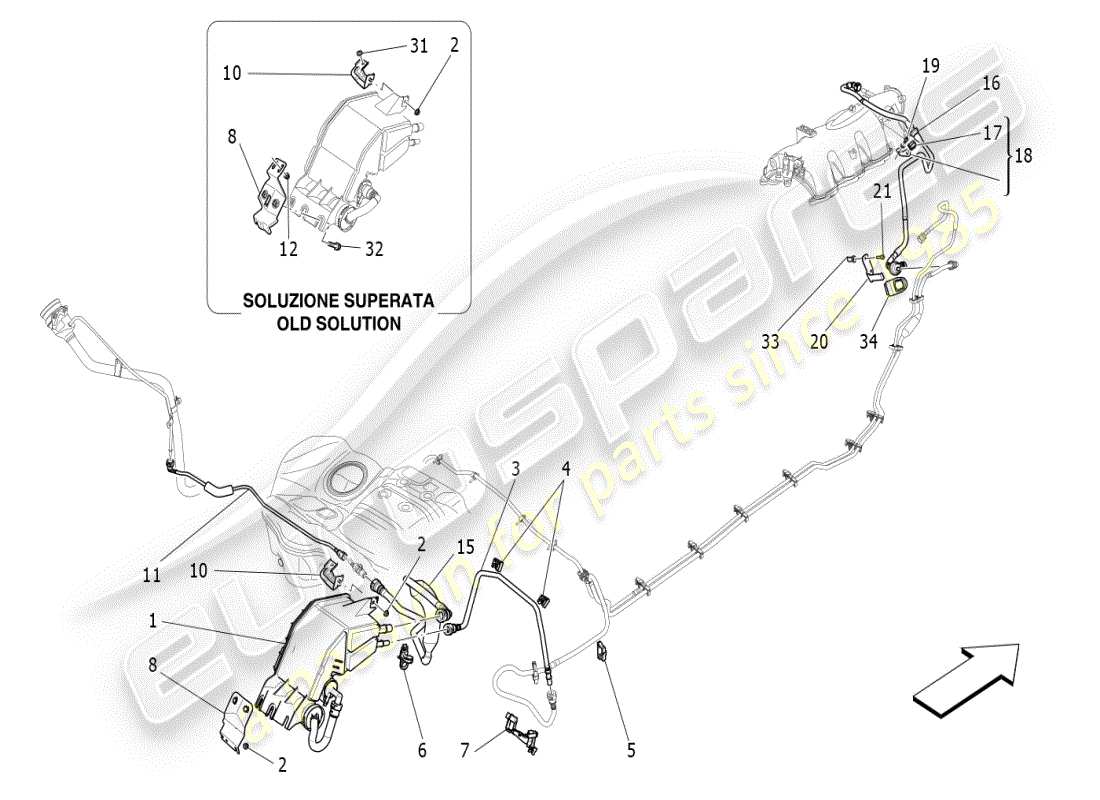 maserati ghibli (2020) système de recirculation des vapeurs de carburant schéma des pièces