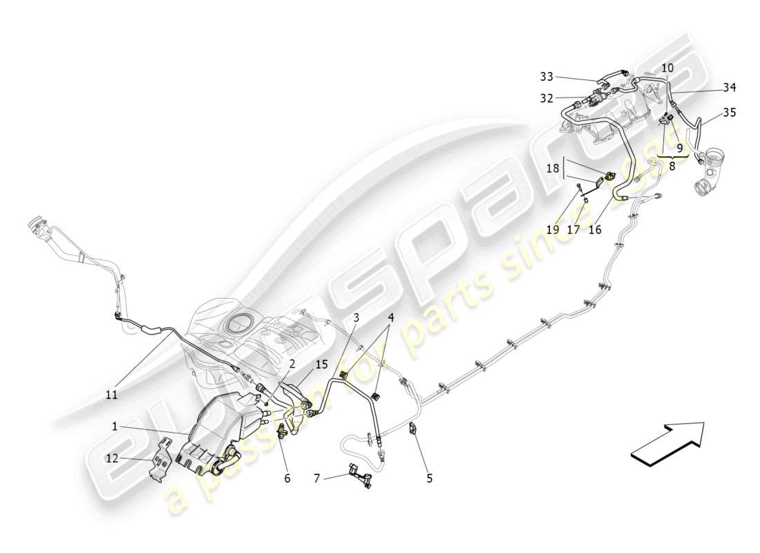 maserati levante zenga (2020) système de recirculation des vapeurs de carburant schéma des pièces