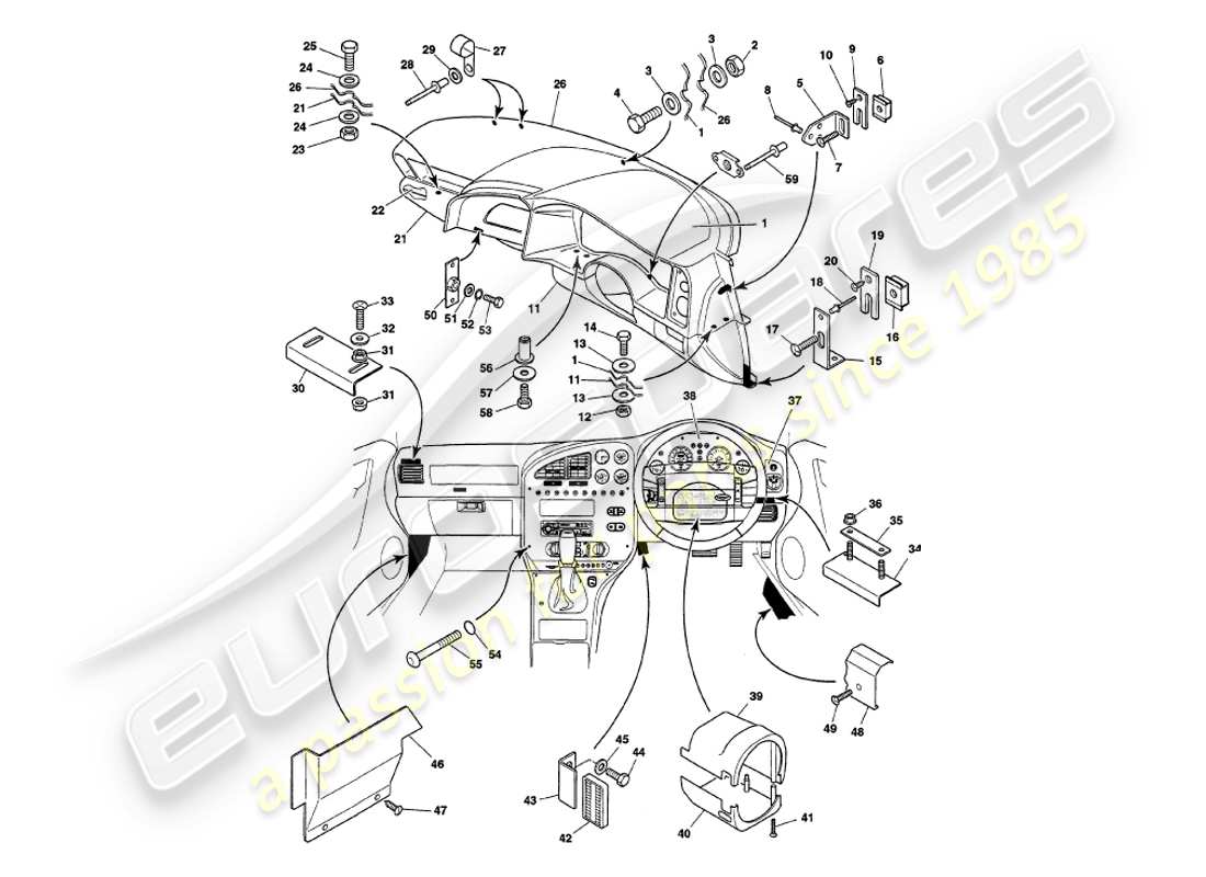 un schéma de pièces du catalogue de pièces aston martin v8 volante (1998)