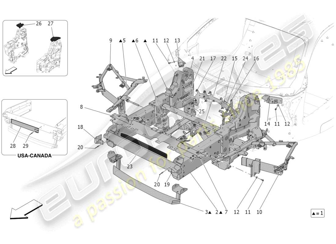 un schéma de pièces du catalogue de pièces maserati mc20