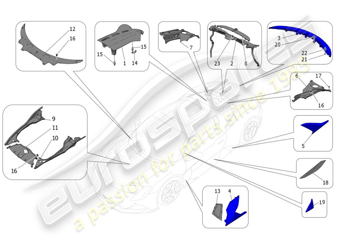 un schéma de pièces du catalogue de pièces maserati mc20 (2022)