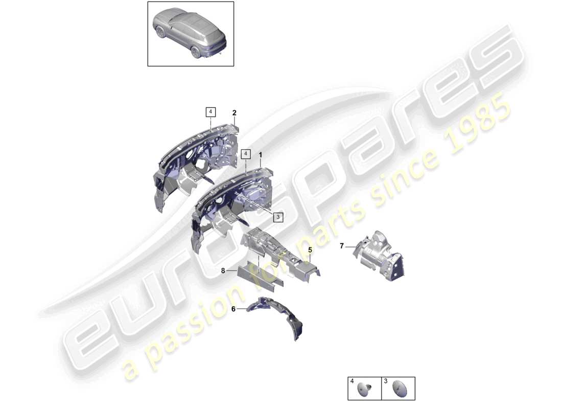porsche 2021 (cayenne e3 9ya/9yb) schéma des pièces d'un absorbeur de bruit pour l'intérieur d'un véhicule
