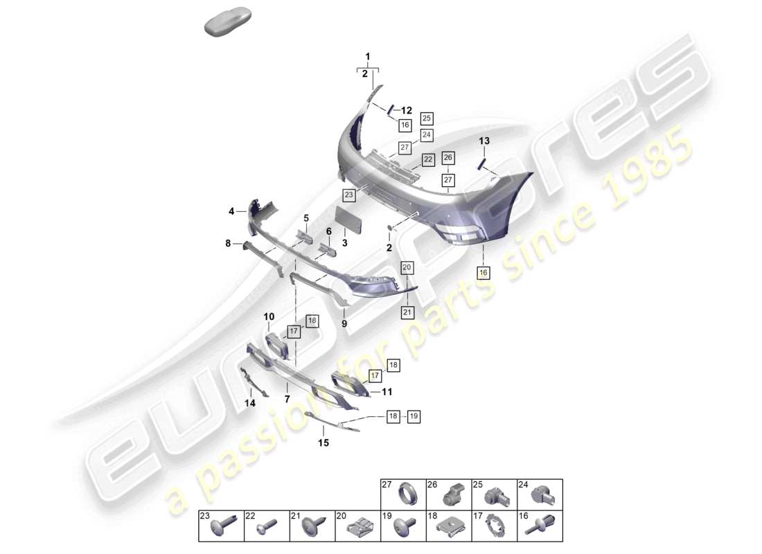 porsche 2024 (992-2) schéma des pièces du pack sport design pour pare-chocs arrière