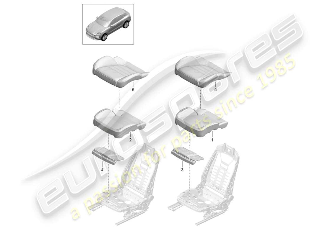 porsche 2021 (macan) housses de siège en mousse pour siège sport diagramme des pièces