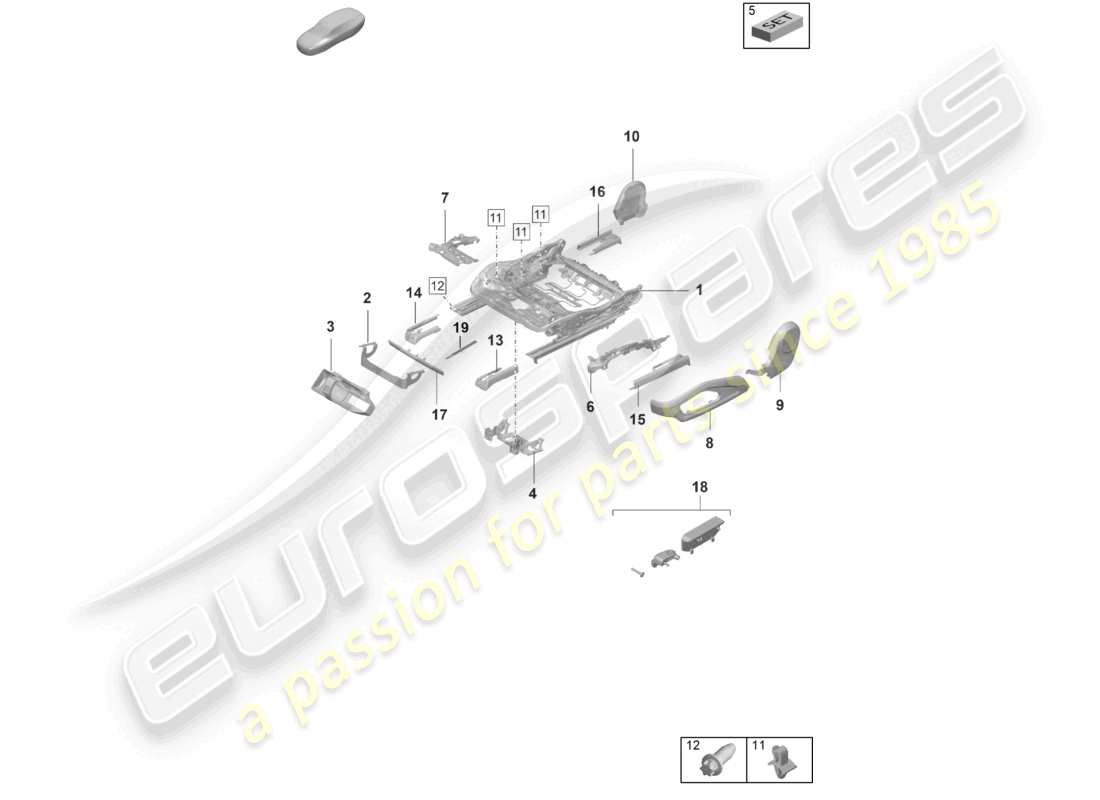 porsche 2023 (taycan 9j1-1) cadre de siège accessoires divers siège confort siège sport diagramme des pièces