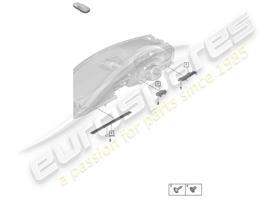porsche 2024 (panamera 976) pièces de fixation du tableau de bord, moulures inférieures, schéma des pièces