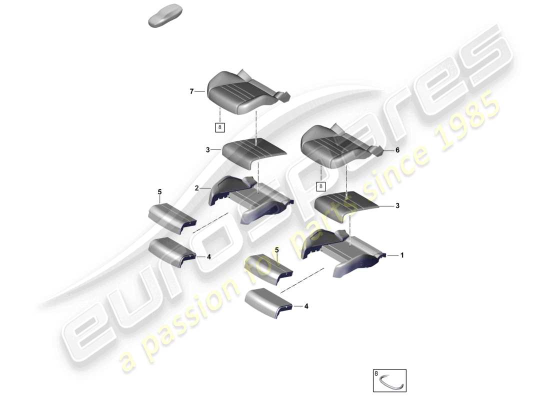 porsche 2026 (cayenne e3 pa) pièce en mousse coussin de siège siège sport diagramme des pièces