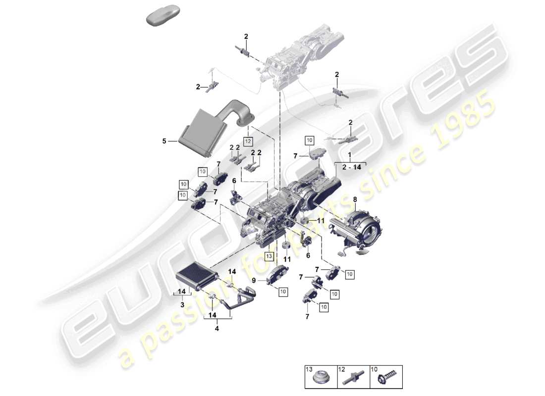 porsche 2026 (cayenne e3 pa) boîtier d'échangeur de chaleur arrière pour système de climatisation/chauffage pièces détachées pour véhicules avec échangeur de chaleur 2nd schéma des pièces
