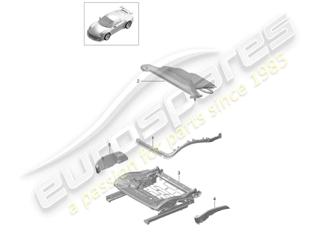 porsche 2021 (991-2 r/gt3/rs) rembourrage de siège cadre siège sport plus kit de réparation diagramme des pièces