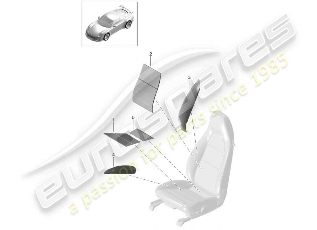porsche 2021 (991-2 r/gt3/rs) élément chauffant siège baquet sport rabattable schéma des pièces