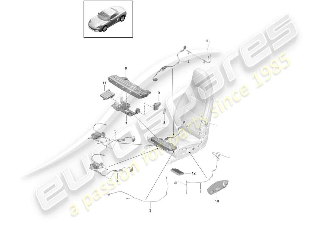 porsche 2021 (718 boxster) faisceaux de câbles interrupteur unité de commande siège sport à moteur électrique schéma des pièces