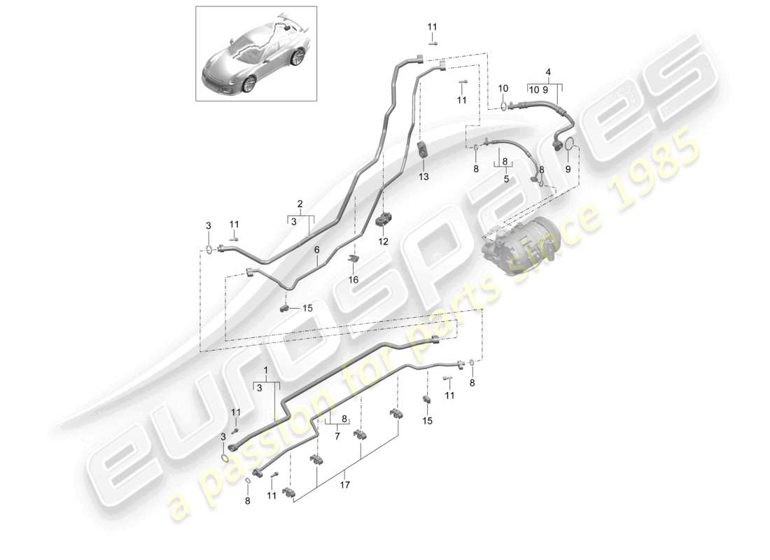 porsche 2021 (991-2 r/gt3/rs) circuit de réfrigérant soubassement et partie arrière d - mj 2018>> schéma des pièces