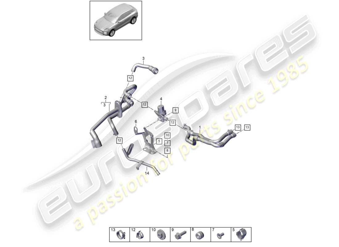 porsche 2021 (macan) schéma des pièces du boîtier d'eau tfsi pour modèles avec chauffage d'appoint r4 2,0l