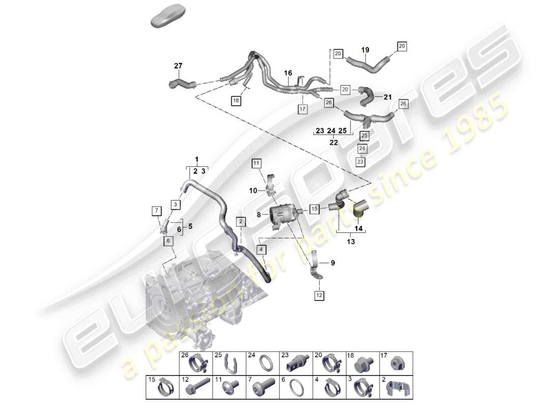 porsche 2025 (cayenne e3 pa) système de refroidissement par liquide de refroidissement tuyaux de liquide de refroidissement schéma des pièces