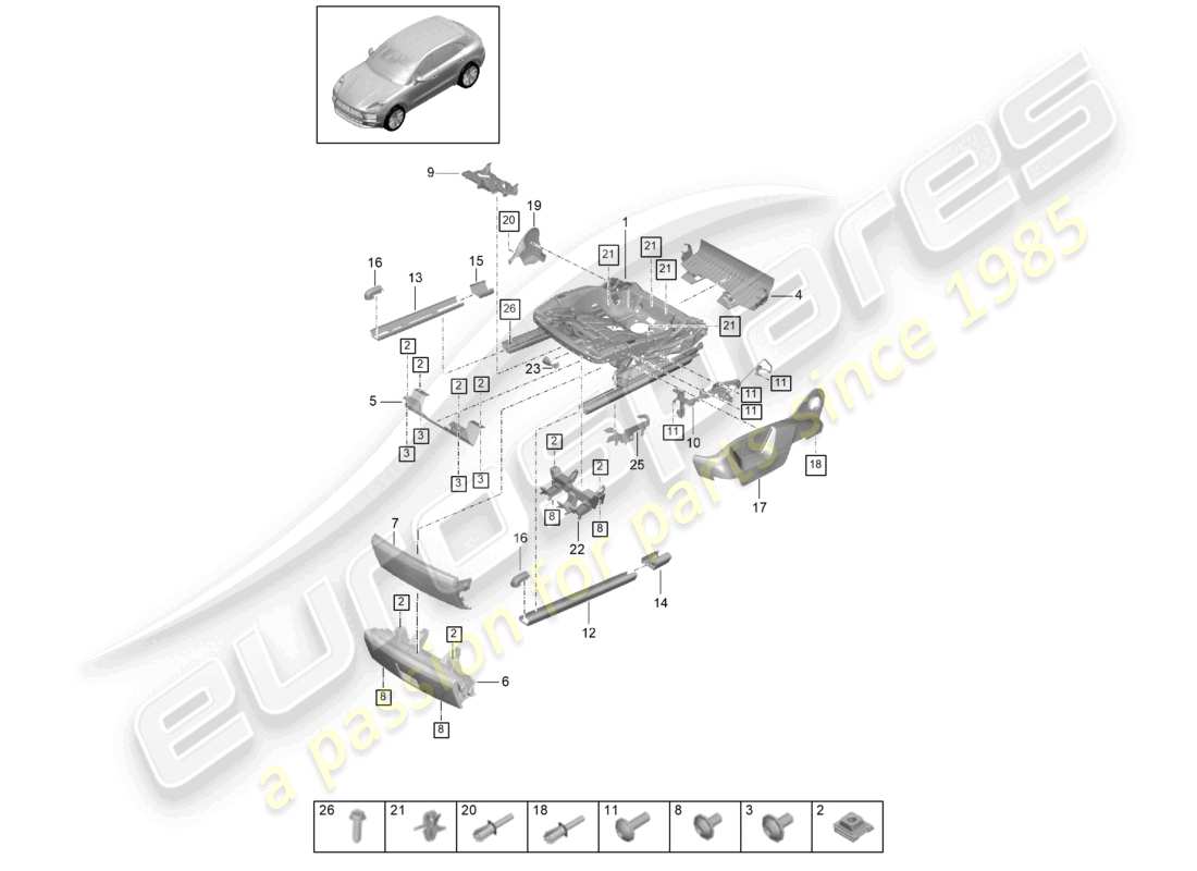 porsche 2021 (macan) cadre de siège accessoires divers sièges avant diagramme des pièces