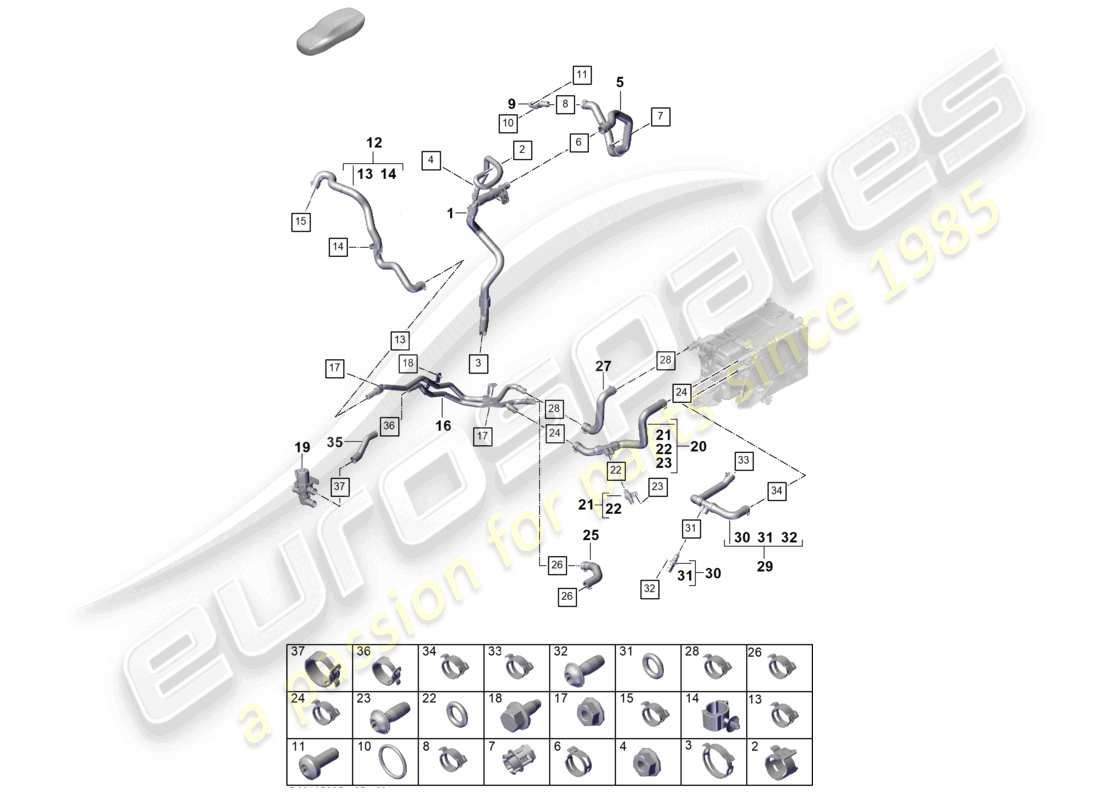 porsche 2023 (cayenne e3 pa) système de refroidissement du liquide de refroidissement schéma des pièces