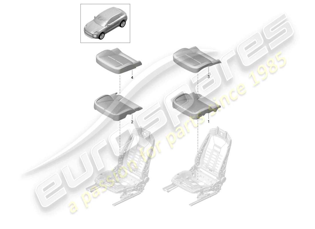 porsche 2021 (macan) housses de siège en mousse schéma des pièces de siège standard