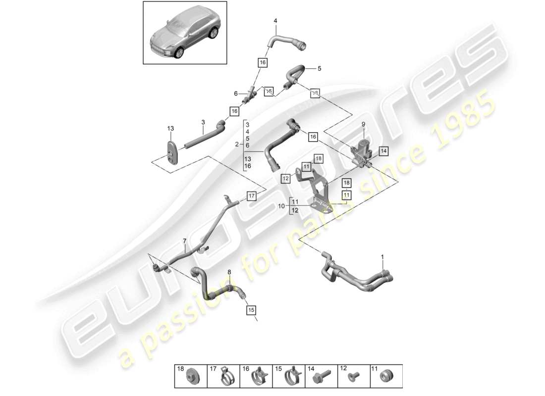 porsche 2021 (macan) chauffage v6 boîte à eau turbo pour modèles avec chauffage d'appoint d >>- mj 2019 schéma des pièces