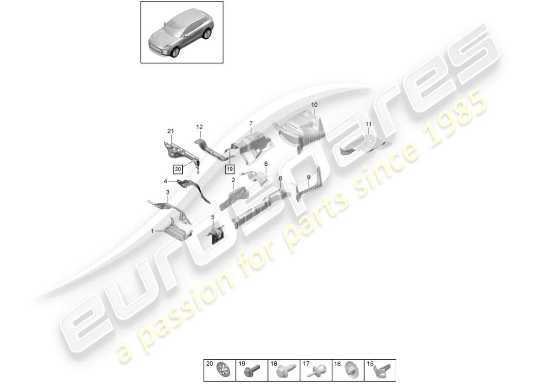 porsche 2021 (macan) schéma des pièces du soubassement de l'isolation thermique