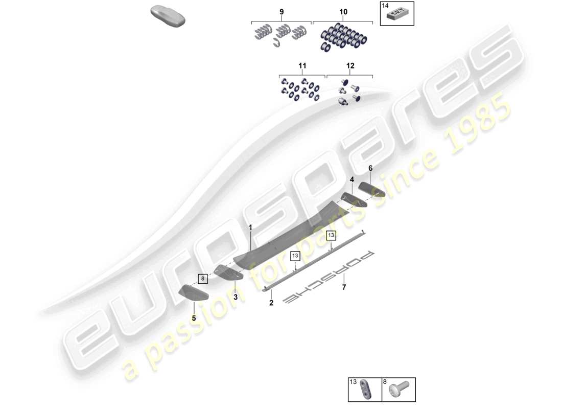 porsche 2023 (992-1 gt3/rs/st) spoiler arrière schéma des pièces