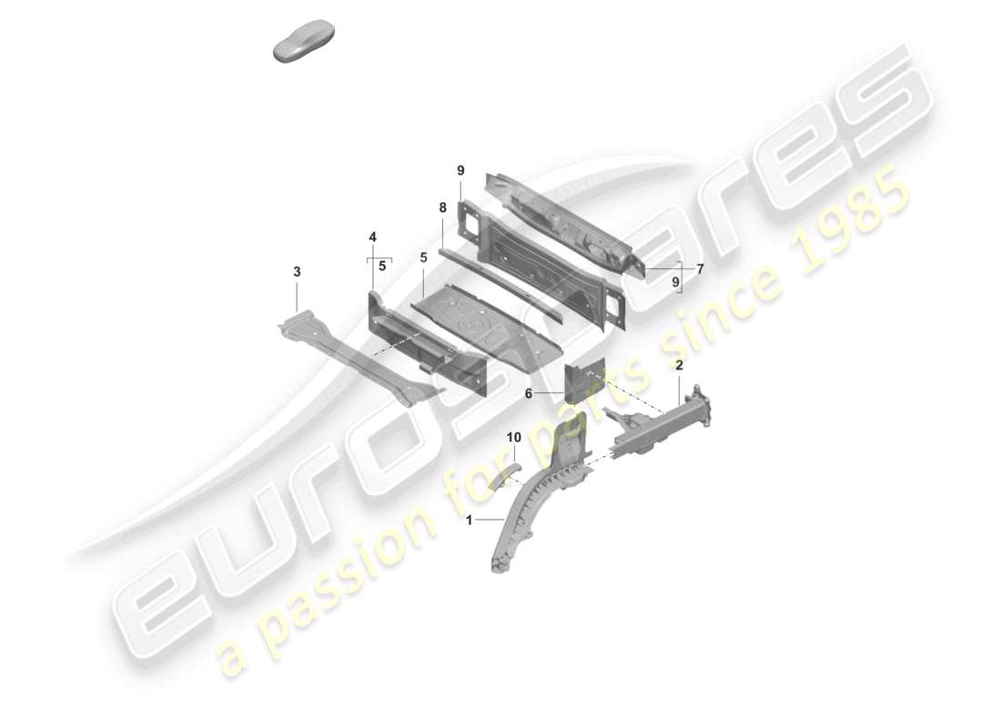 porsche 2022 (taycan 9j1-1) partie arrière longeron pièces individuelles schéma des pièces