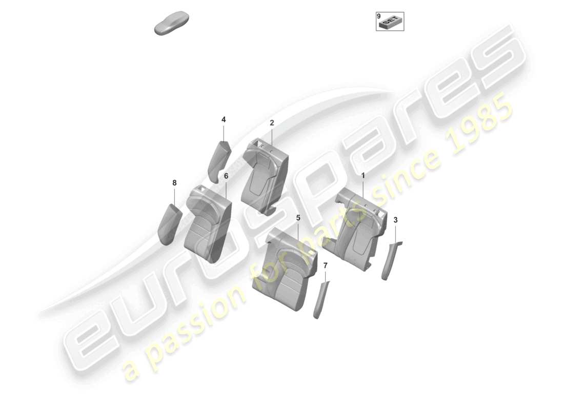 porsche 2022 (taycan 9j1-1) section mousse pour appui latéral housse de dossier siège standard siège confort pour modèles avec ventilation de siège diagramme des pièces