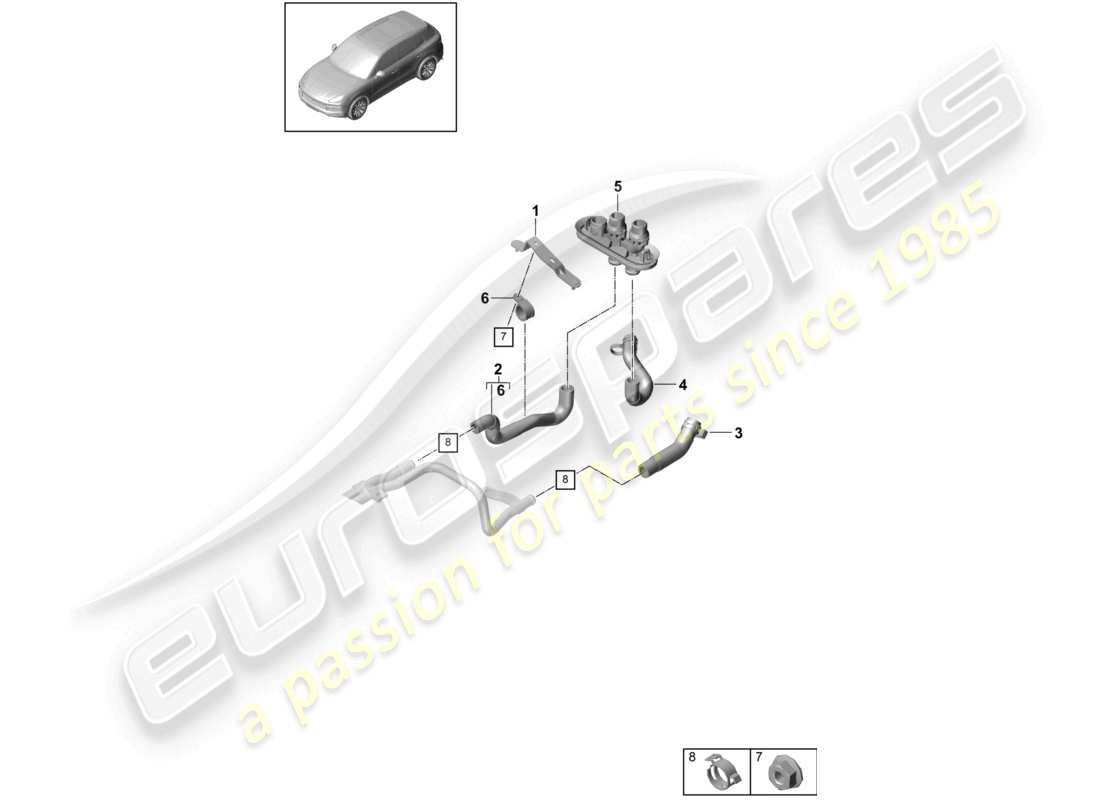 porsche 2021 (cayenne e3 9ya/9yb) circuit basse température de la batterie du réchauffeur pour les véhicules à propulsion hybride schéma des pièces