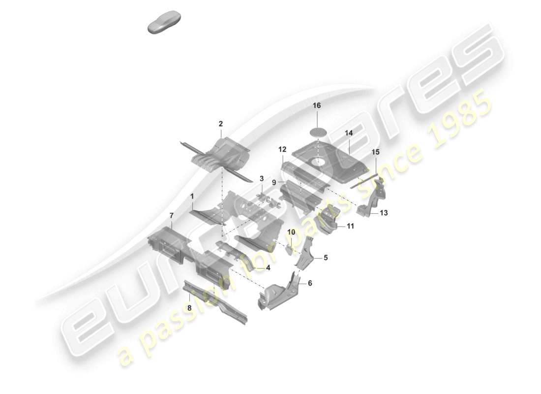 porsche 2022 (taycan 9j1-1) schéma des pièces du support de siège de la plaque inférieure arrière
