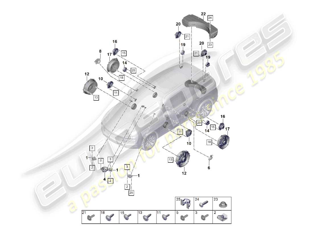 porsche 2021 (cayenne e3 9ya/9yb) schéma des pièces du haut-parleur
