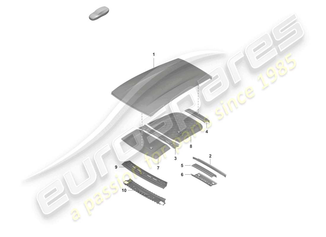 porsche 2022 (taycan 9j1-1) diagramme de la partie d'amortissement du panneau de toit extérieur