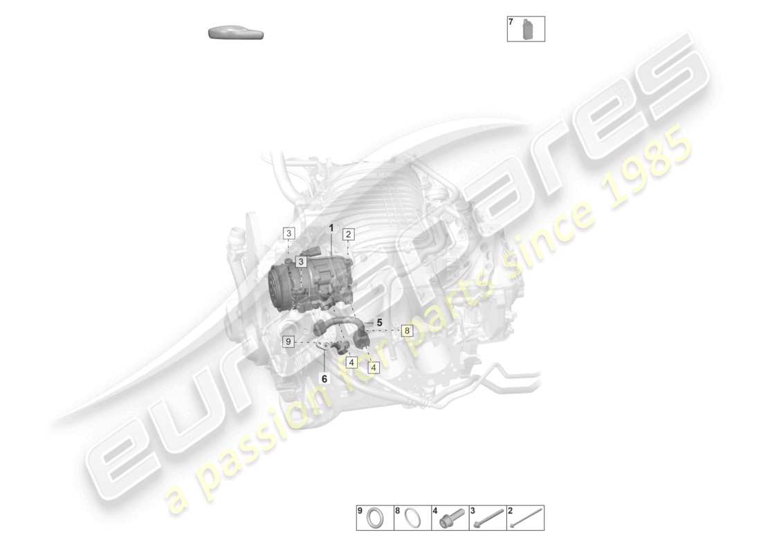 porsche 2022 (992-1 gt3/rs/st) schéma des pièces du compresseur de climatisation kaeltemittel r134a